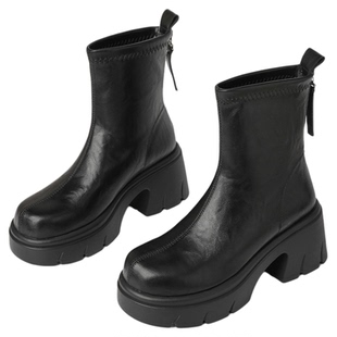 exull/依思Q2025秋冬新款厚底马丁靴女配裙靴小个子切尔西短靴