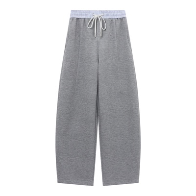 Basic House/百家好垂坠感弯刀卫裤女春季高腰抽绳撞色腰头休闲裤