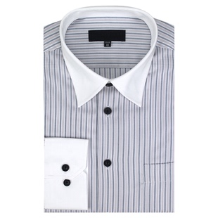 春秋新款男士长袖衬衫白领条纹纯棉免烫灰色条纹绅士商务高档衬衣