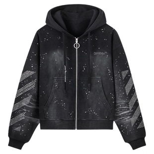 OFF-WHITE™【张艺兴同款】烫钻连帽拉链卫衣男女同款街潮外套
