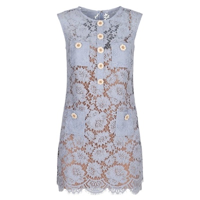 法式小香风蕾丝连衣裙黄色蓝色