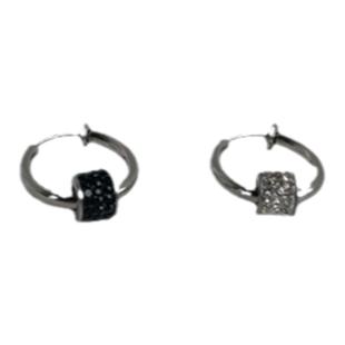 H1007 耳夹款男钛钢无耳洞镶钻吊坠黑色冷淡风耳钉女情侣嘻哈耳环