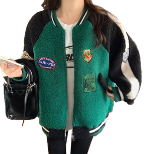 羊羔毛外套女秋冬季韩版宽松学生少女加绒加厚夹克棒球棉服ins潮