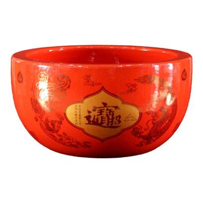 景德镇陶瓷聚宝盆红色结婚瓷盆存钱罐摆件瓷器陶罐招财聚财花盆