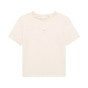 REPETTO丽派朵 女士短款圆领粉白色休闲T恤2026夏季新品