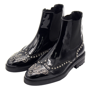 JINIWU吾倪季2025铆钉切尔西靴男手工尖头雕花皮靴子潮流男靴马丁