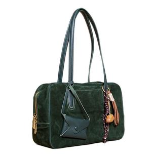 食草堂羊猄皮方糖保龄球包反绒皮波士顿包高级质感小众轻奢枕头包