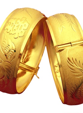 20mm新款薄软轻工龙凤手镯沙金镯子女新娘结婚金饰品婚嫁套装三金