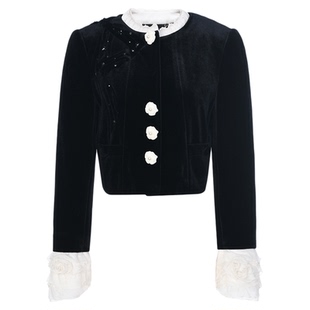 【彭雅琦同款】lefame拉飞姆2025冬季新款手工蝴蝶结丝绒短外套