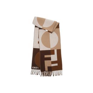 【自营】FENDI芬迪拼色设计logo提花男女可用羊毛羊绒流苏长围巾