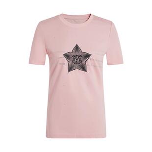 马天奴女夏季新款纯色圆领刺绣烫钻T恤上衣短袖短款百搭休闲时尚