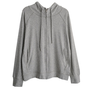 精梳棉 日单百搭柔软纯棉修身纯色连帽拉链薄款帽衫卫衣女外套