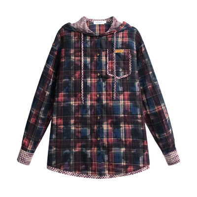 UNIFREE蕾丝拼接格子衬衫