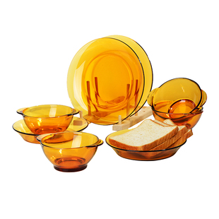 法国进口钢化玻璃杯 汤碗 鱼盘duralex多莱斯琥珀色系列玻璃餐具