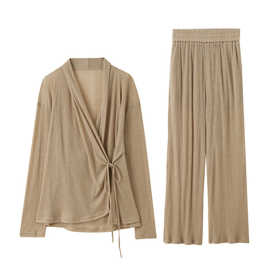 ZzZHANG系带上衣+垂感阔腿裤套装