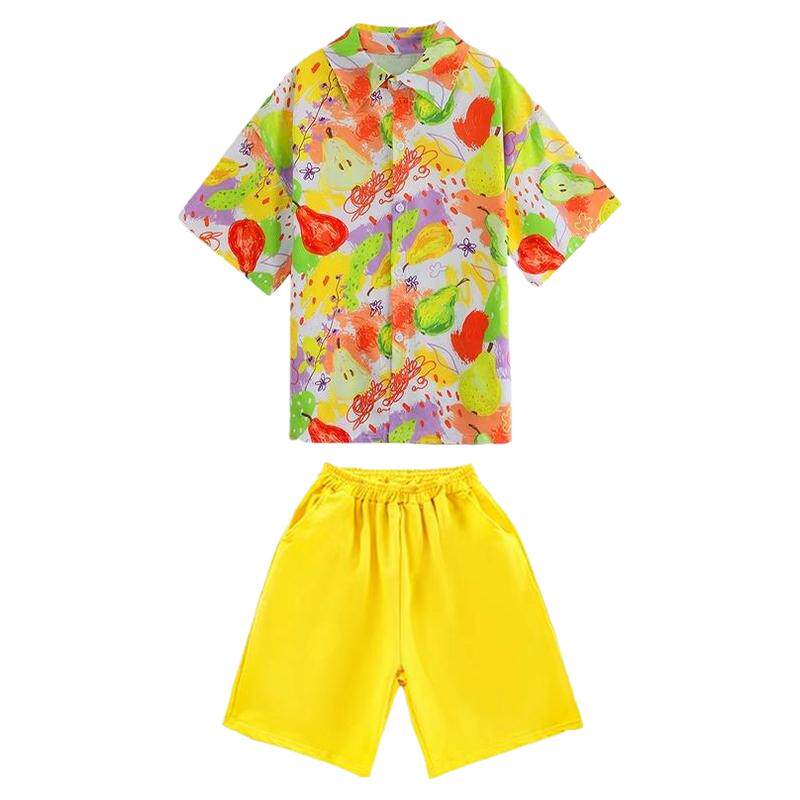 六一儿童啦啦队演出服港风花衬衫套装幼儿园班服春季运动会表演服
