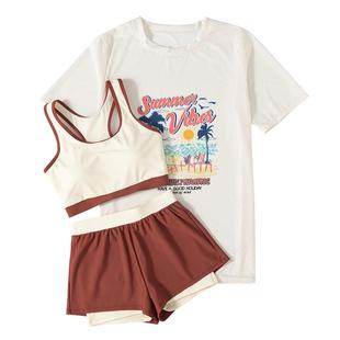 泳衣女分体泡温泉套装三件套2025新款大码保守遮肚显瘦度假游泳衣