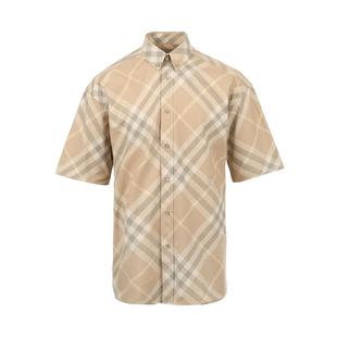 【自营】BURBERRY/博柏利男士战马徽标格纹宽松纯棉短袖衬衫