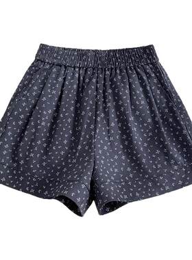 天丝棉小碎花短裤女夏季松紧高腰宽松外穿A字阔腿亲肤透气休闲裤