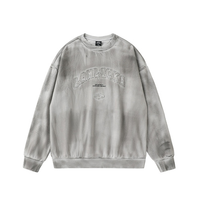 LAMLICKA复古水洗贴布圆领卫衣