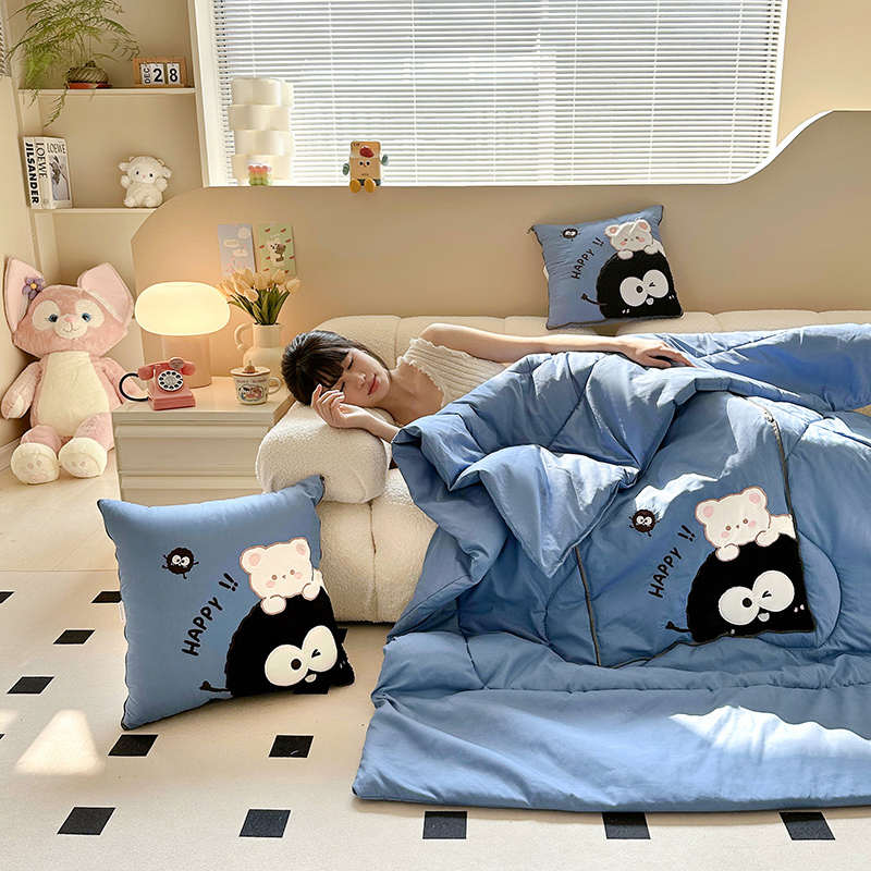 小煤球 抱枕被子两用车载毯子二合一午睡车内折叠枕头空调夏凉被