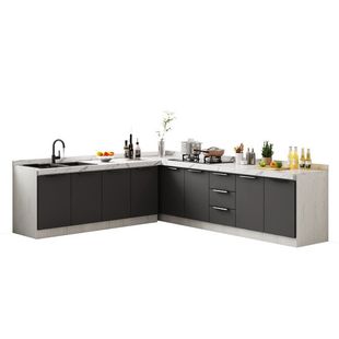 家用实木橱柜大理石岩板台面整体厨房灶台洗菜盆一体柜不锈钢水槽