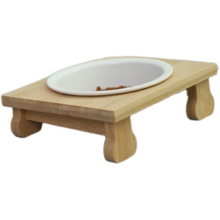 猫碗陶瓷双碗实木碗架猫食盆斜口保护颈椎防打翻喝水猫咪碗喵仙儿