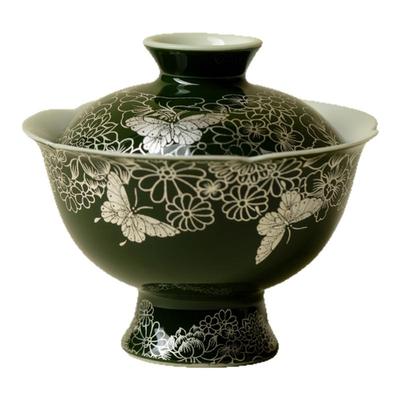 梵汝 高档陶瓷盖碗茶杯手工泡茶碗复古功夫茶具错金银蝶恋花茶器