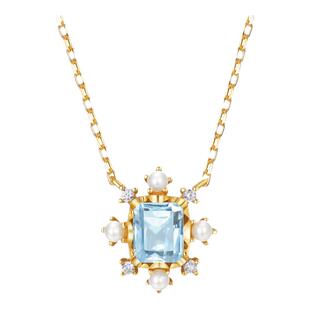 秘密美物馆轻奢复古天然天空蓝托帕石雪花项链S925纯银颈链锁骨链