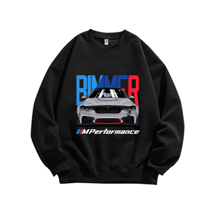 宝马M4改装文化德系复古印花秋纯棉圆领卫衣服男装宽松休闲MPOWER