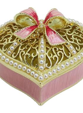 合金工艺品求婚戒指盒珐琅彩心形首饰盒装饰摆件婚庆用品伴手礼