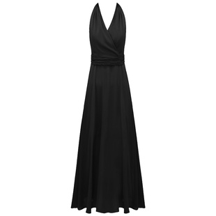 黑色雪纺连衣裙女夏修身显瘦长款裙子性感挂脖海边度假沙滩裙长裙