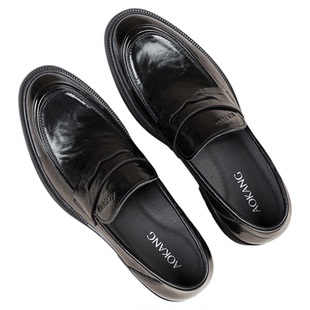 奥康 男鞋增高鞋商务休闲皮鞋真皮透气隐形增高一脚蹬驾车男鞋N