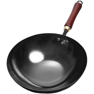 正品章丘老式手工锻打铁锅无涂层不粘锅家用炒菜锅燃气灶专用炒锅