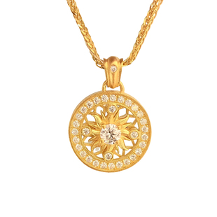 古法手工足金包银太阳花图腾项链女镶钻罗盘锁骨链专柜同款送礼物