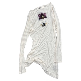 APRIORITY先验甲虫与兰花露肩T恤美丽奴羊毛设计感长袖罩衫上衣夏