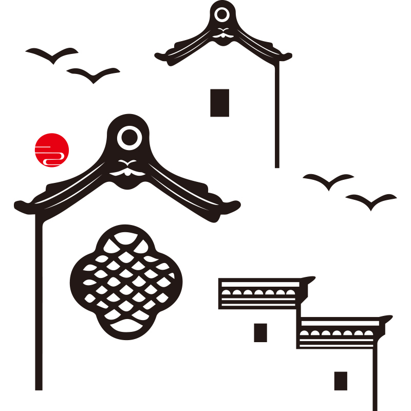 新中式古典建筑墙贴纸中餐厅火锅餐饮饭店墙面装饰包间背景墙贴画图片