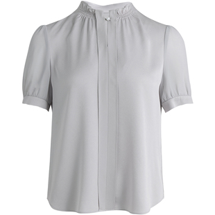 [商场同款]流光缎面LANDI细雨灰领口抽褶短袖醋酸衬衫女夏新品