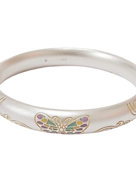 足银9999珐琅蝴蝶祥云银手镯女