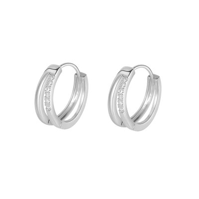 银色双层镶钻设计感耳环2025新款