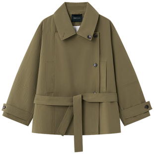 Halo Luu 卡其色风衣外套女春季2026新款韩系气质小个子短款大衣