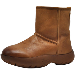 Artmu阿木红色真皮毛一体雪地靴厚底短靴加绒加厚增高保暖棉靴