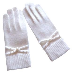 佐贺秋冬上新兔羊毛清新保暖分指手工珍珠气质毛线防寒百搭手套