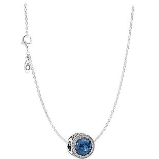 [新年礼物]Pandora潘多拉闪耀光环方形项链海洋之心项链套装蓝色