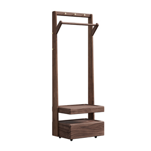 北美黑胡桃木衣帽架挂衣架全实木落地卧室衣架可移动收纳置物架