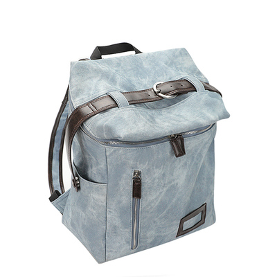 简着®卡诺牛仔雾蓝拼接双肩背包