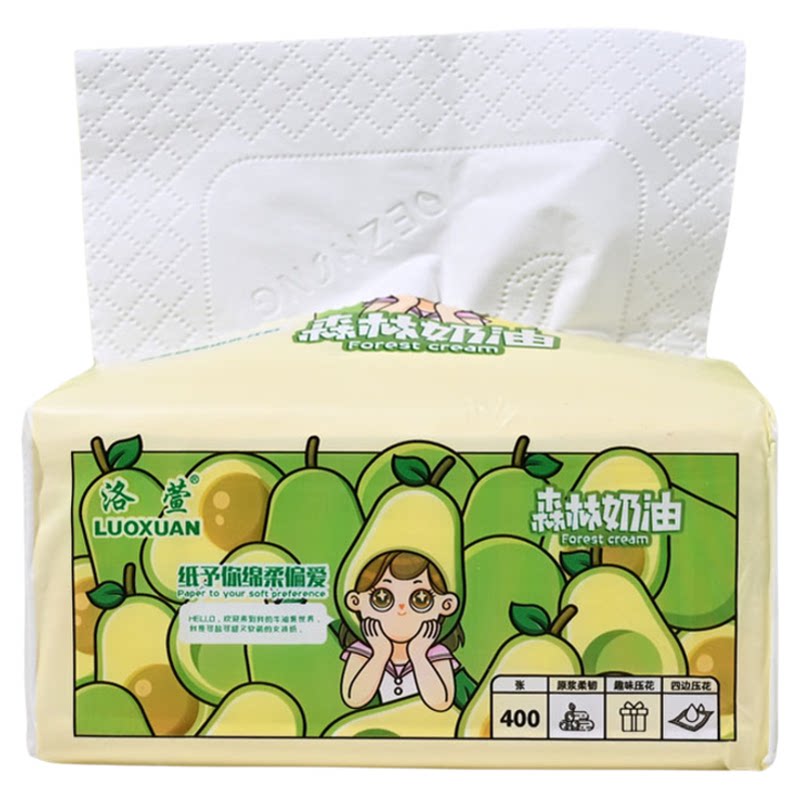 洛萱400张四边压花抽纸2提16包