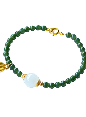 天然和田玉碧玉手串女转运珠