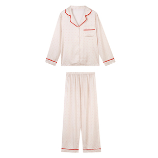 JoyceBra  甜美翻领撞色波点冰丝睡衣女春季长袖可外穿家居服套装