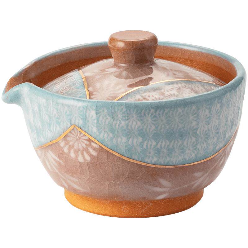 日本进口清水烧高档紫砂茶具日式冰裂釉金箔描边轻奢礼品手抓茶壶